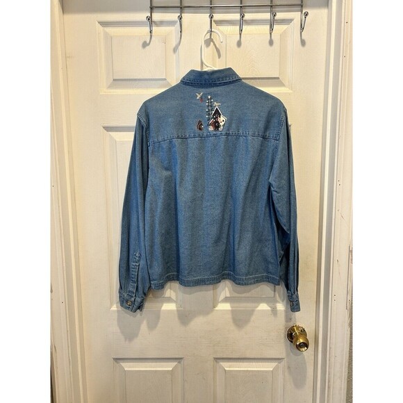 Christopher & Banks‎ Denim Button Down Top XL Snowman Winter Holiday Party - Picture 5 of 8